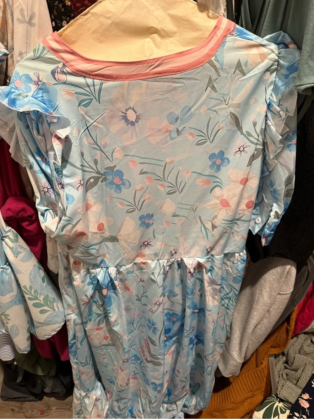 Girls' Light Blue Floral Ruffle Sleeve Dress
